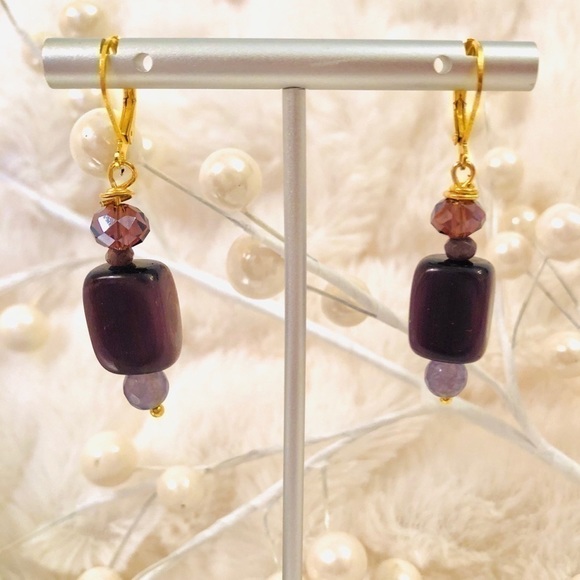 𝅺sterling Silver Earrings 22k Vermeil  Cat Eye - Picture 6 of 8